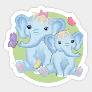 Mom and baby elephant with butterflies Sticker